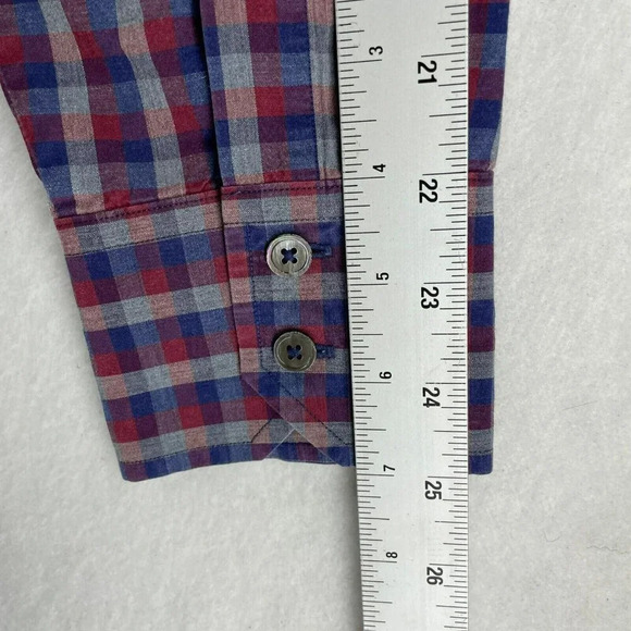 Zachary Prell Button Up Shirt Mens Sz L Navy Blue Red Plaid Collared Pockets - Picture 5 of 10
